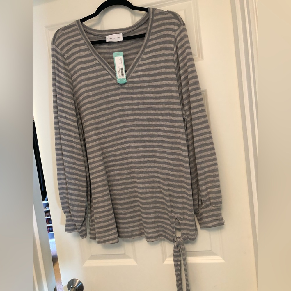 French Grey Niko Tie Detail Knit Top 2X